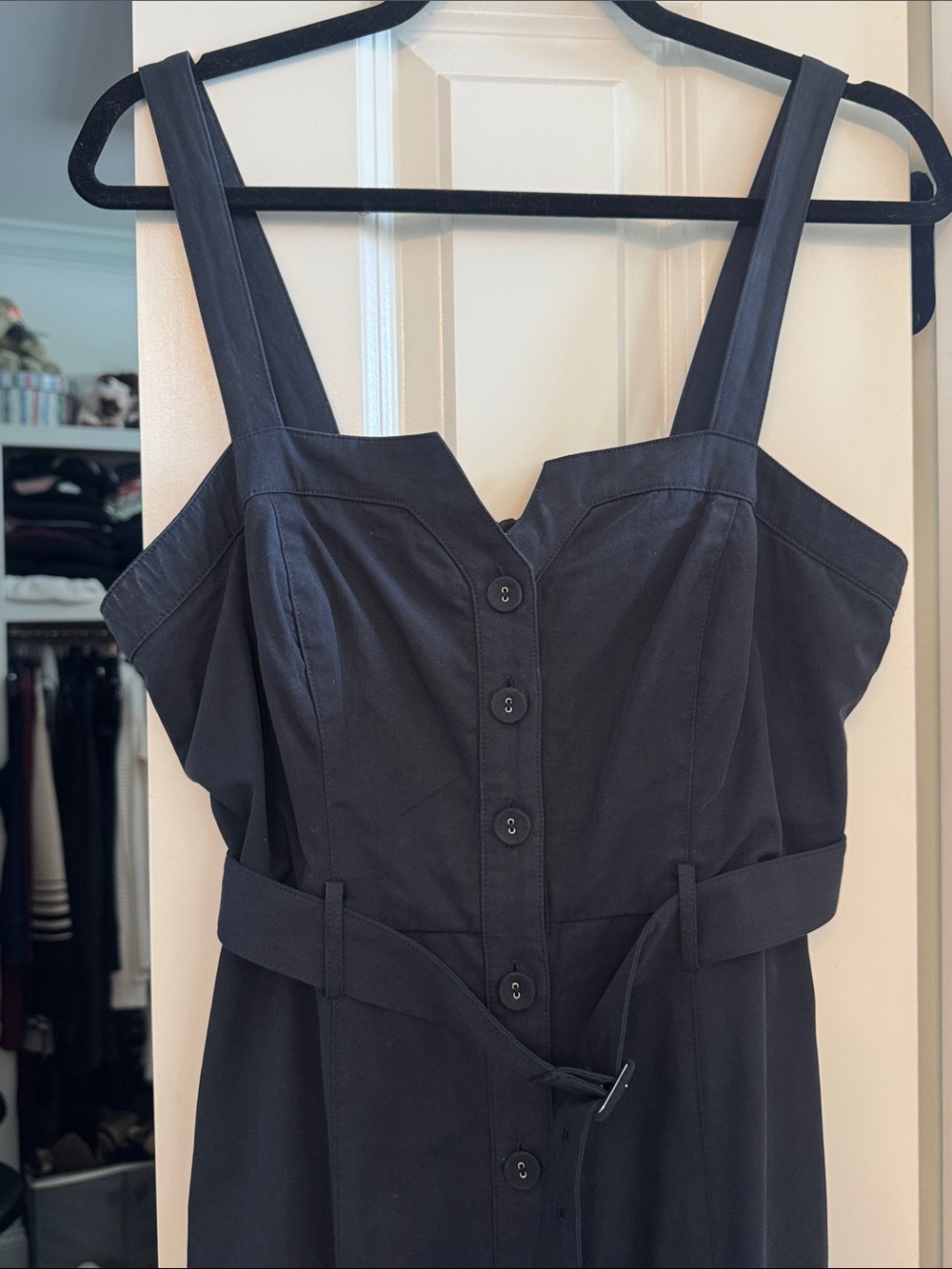 Astr Black Sleeveless Midi Dress with Button Bodice and Waist Tie - Picture 2 of 5